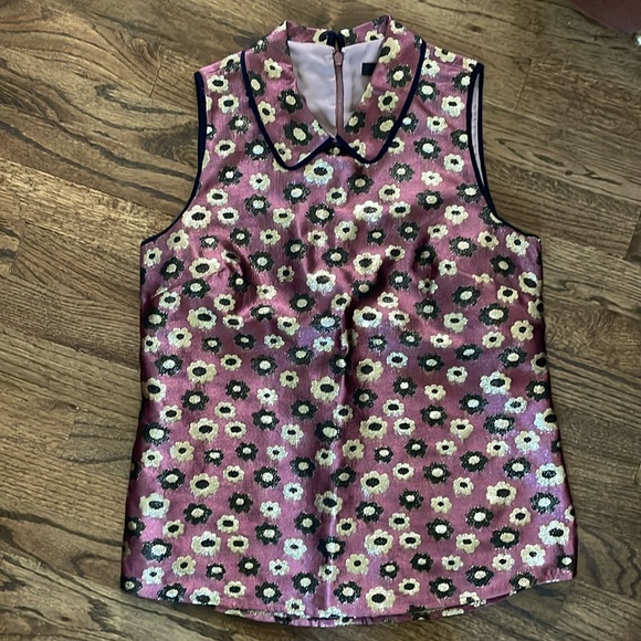 J Crew Jacquard Flowered Mod Sleeveless Peter Pan Collar Top - Picture 1 of 3